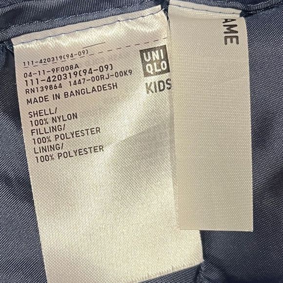 UNIQLO Boys Puff Vest SZ 9-10 Navy Blue PUFFTECH Washable Vest Warm Padded - Picture 6 of 6